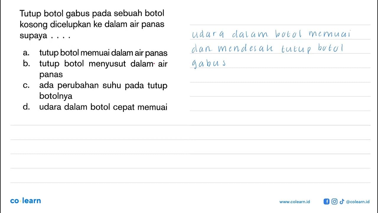 Tutup botol gabus pada sebuah botol kosong dicelupkan ke