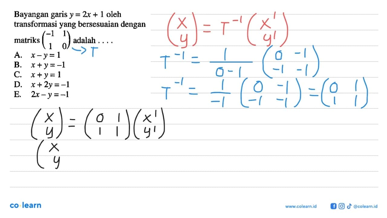 Bayangan garis y =2x + 1 oleh transformasi yang bersesuaian