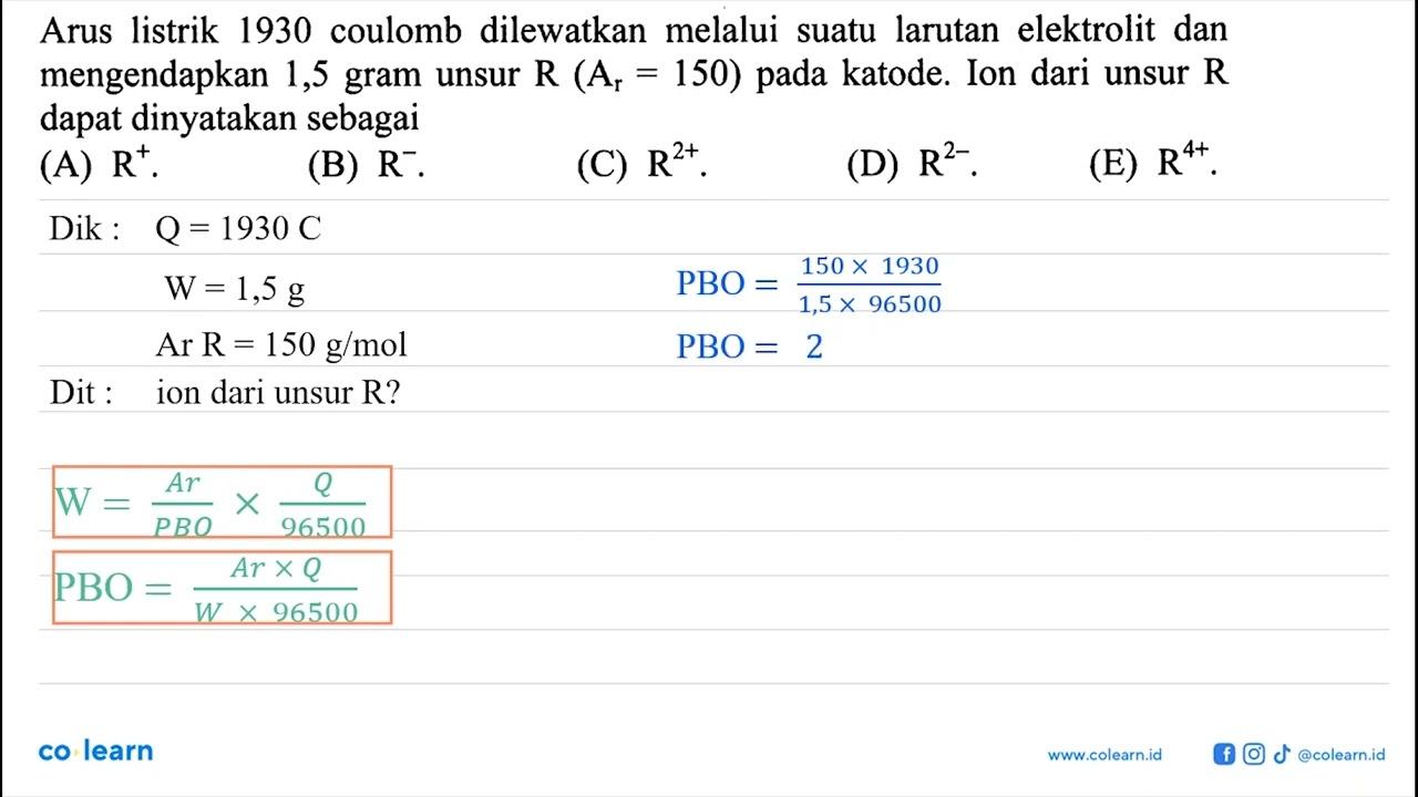 Arus listrik 1930 coulomb dilewatkan melalui suatu larutan