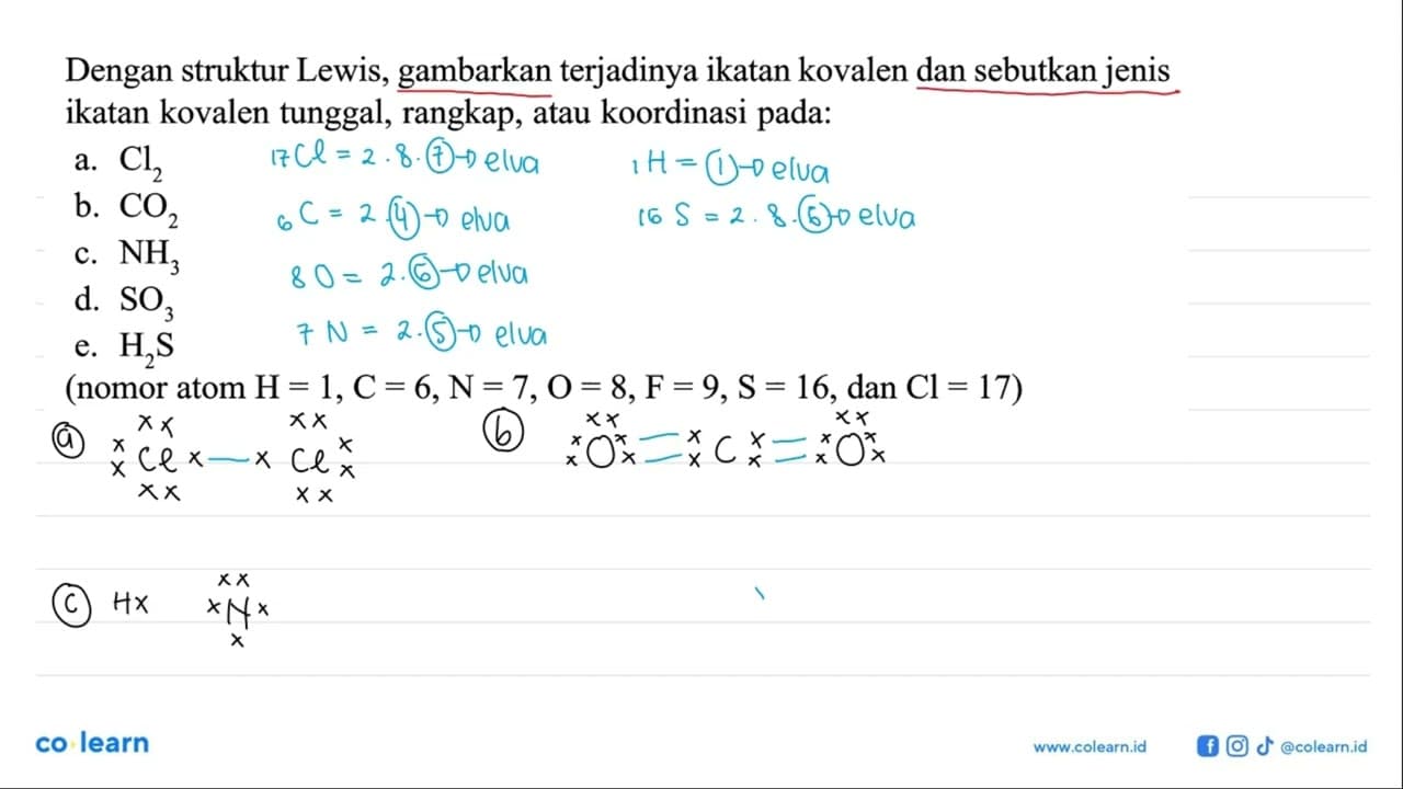 Dengan struktur Lewis, gambarkan terjadinya ikatan kovalen