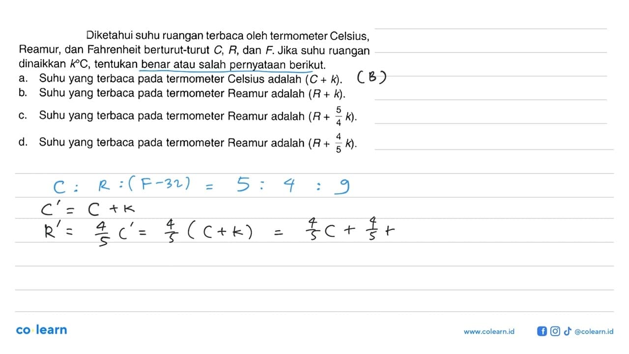 Diketahui suhu ruangan terbaca oleh termometer Celsius,