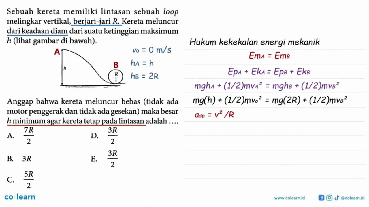 Sebuah kereta memiliki lintasan sebuah loop melingkar