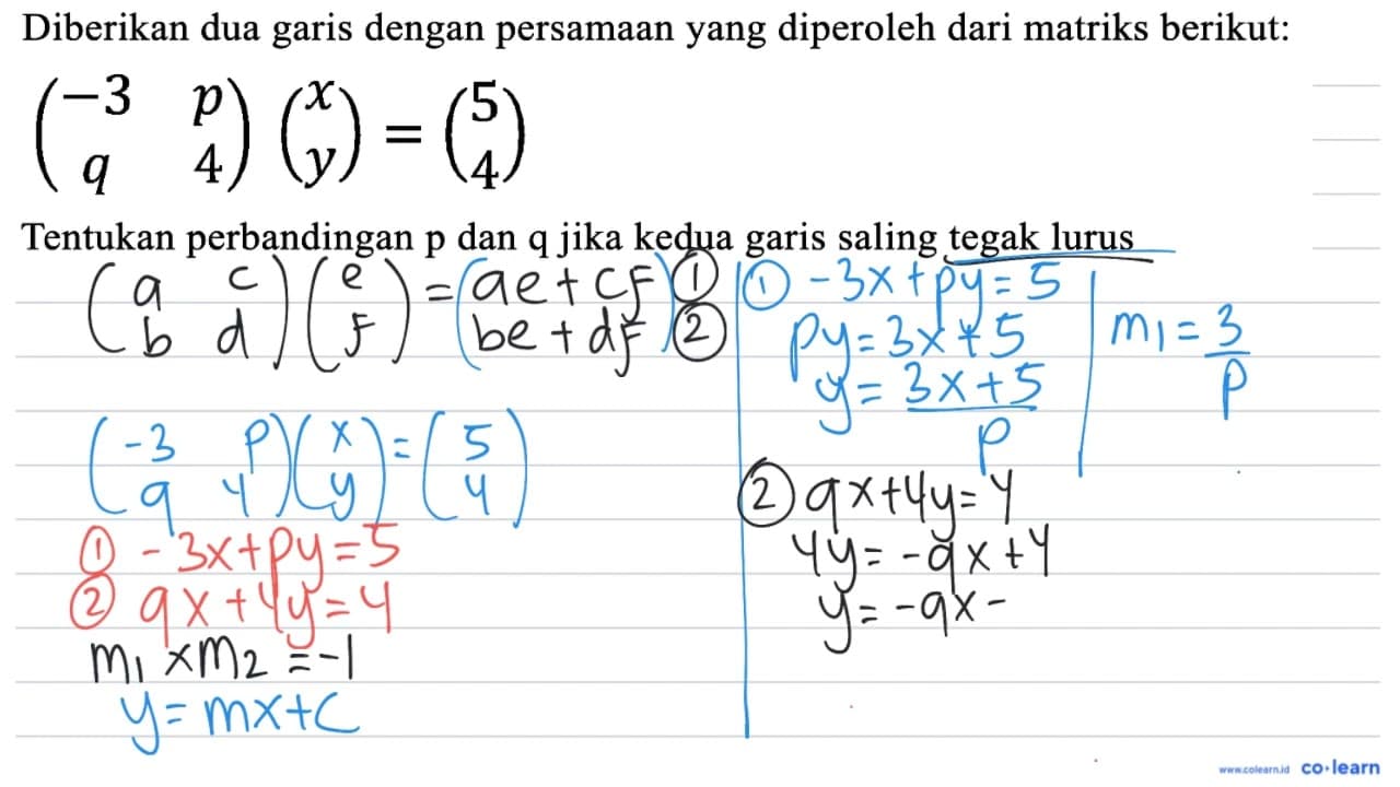 Diberikan dua garis dengan persamaan yang diperoleh dari