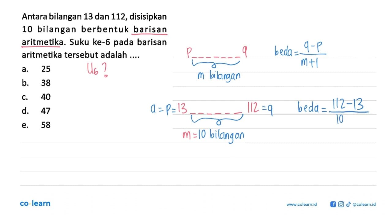 Antara bilangan 13 dan 112, disisipkan 10 bilangan