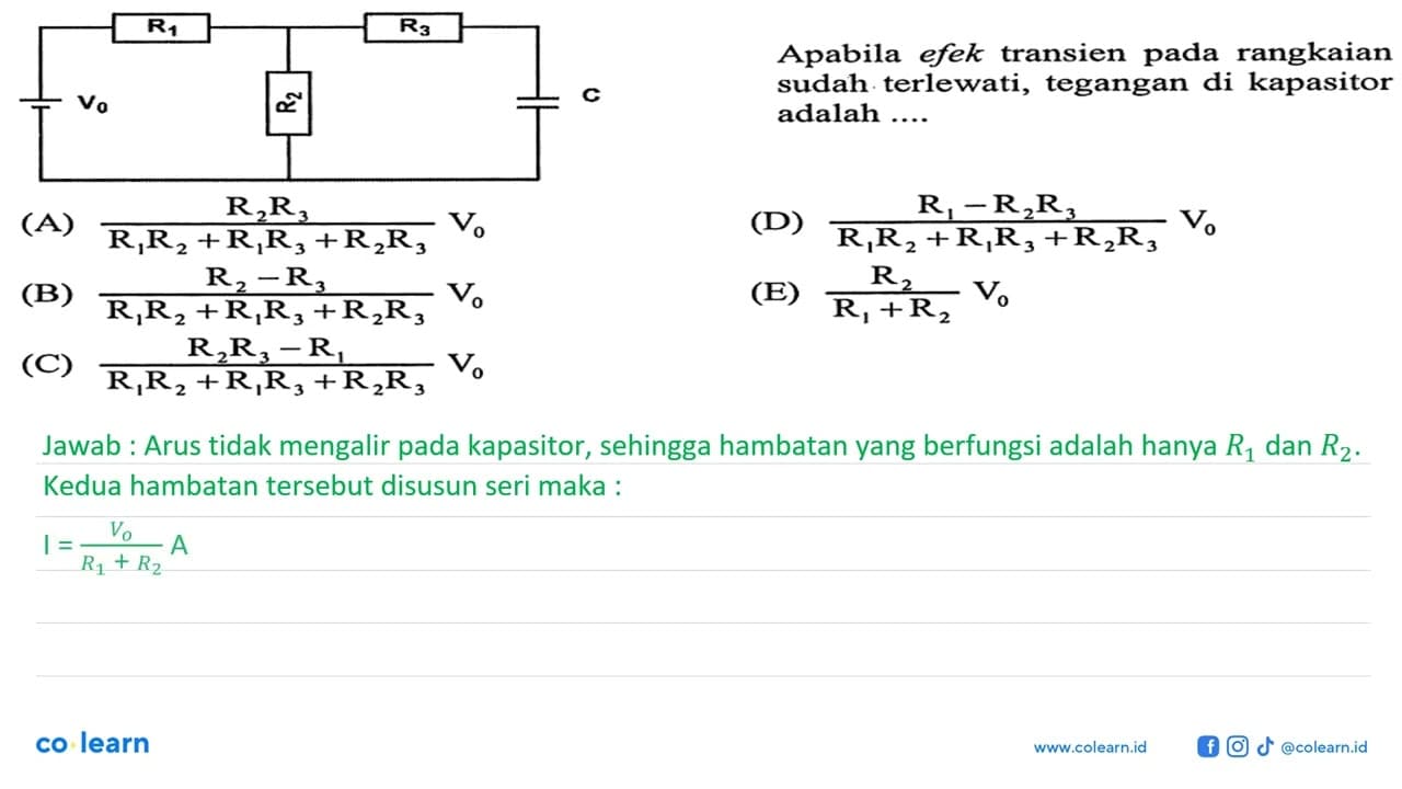 R1 R2 R3 V0 C Apabila efek transien pada rangkaian sudah