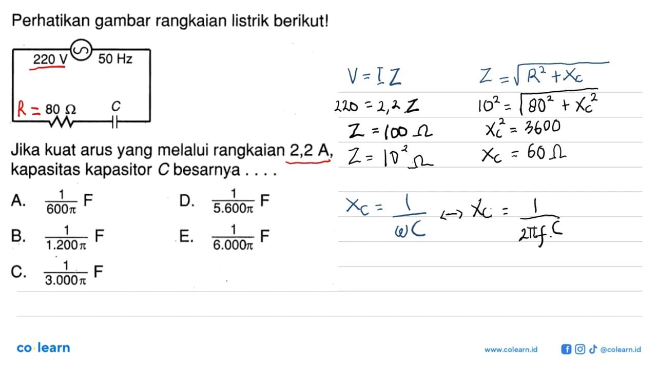 Perhatikan gambar rangkaian listrik berikut!220 V 50 Hz 80