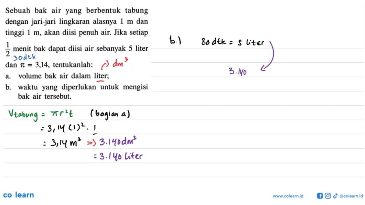 Sebuah bak air yang berbentuk tabung dengan jari-jari