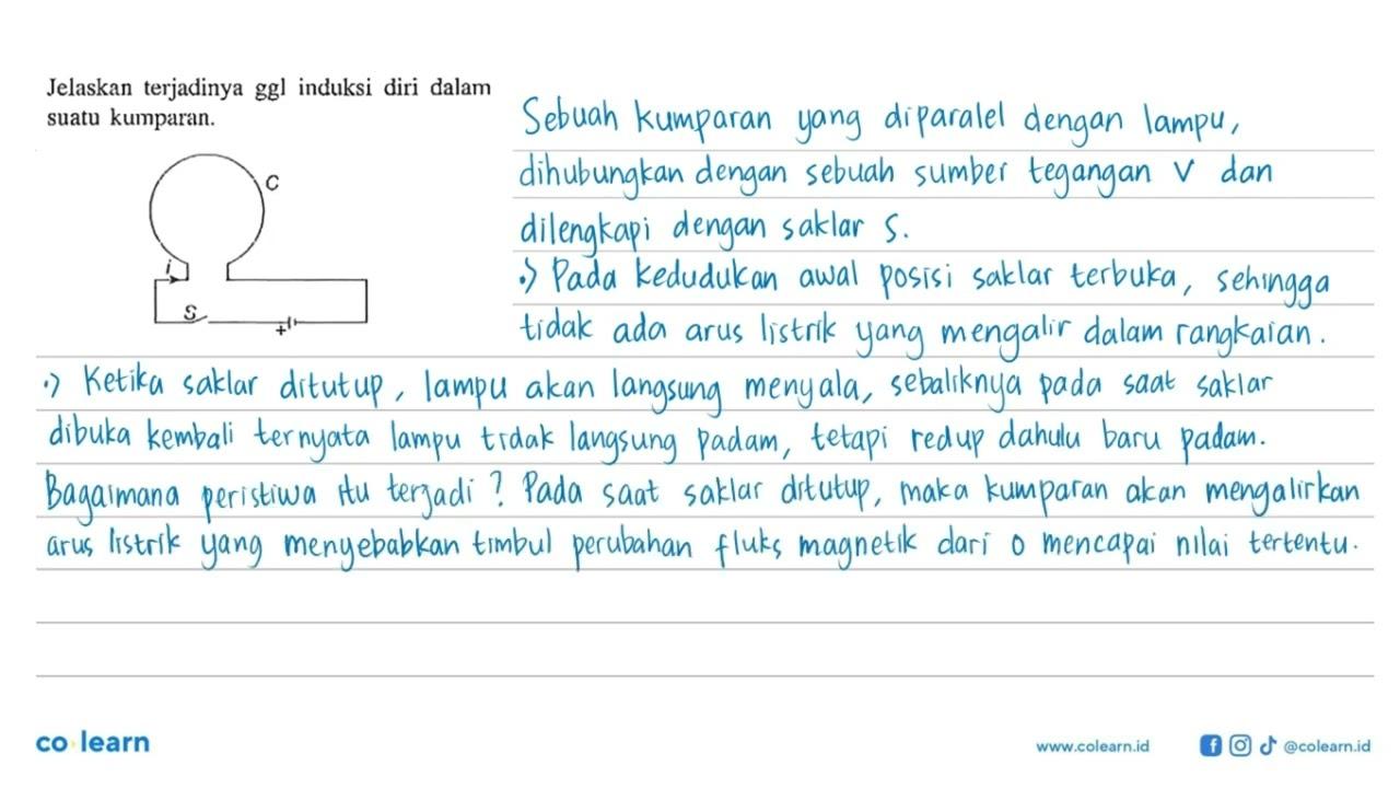 Jelaskan terjadinya ggl induksi diri dalam suatu kumparan.