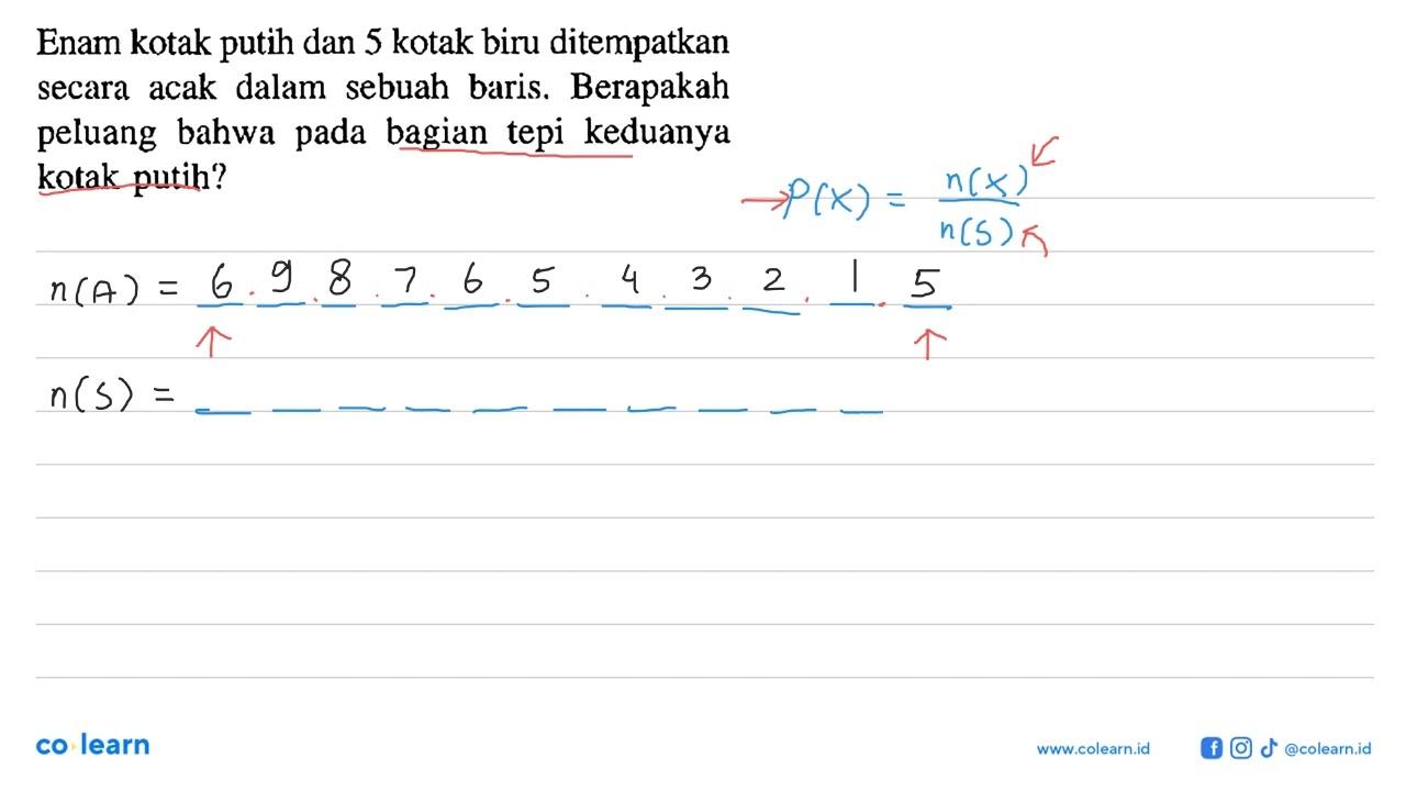 Enam kotak putih dan 5 kotak biru ditempatkan secara acak