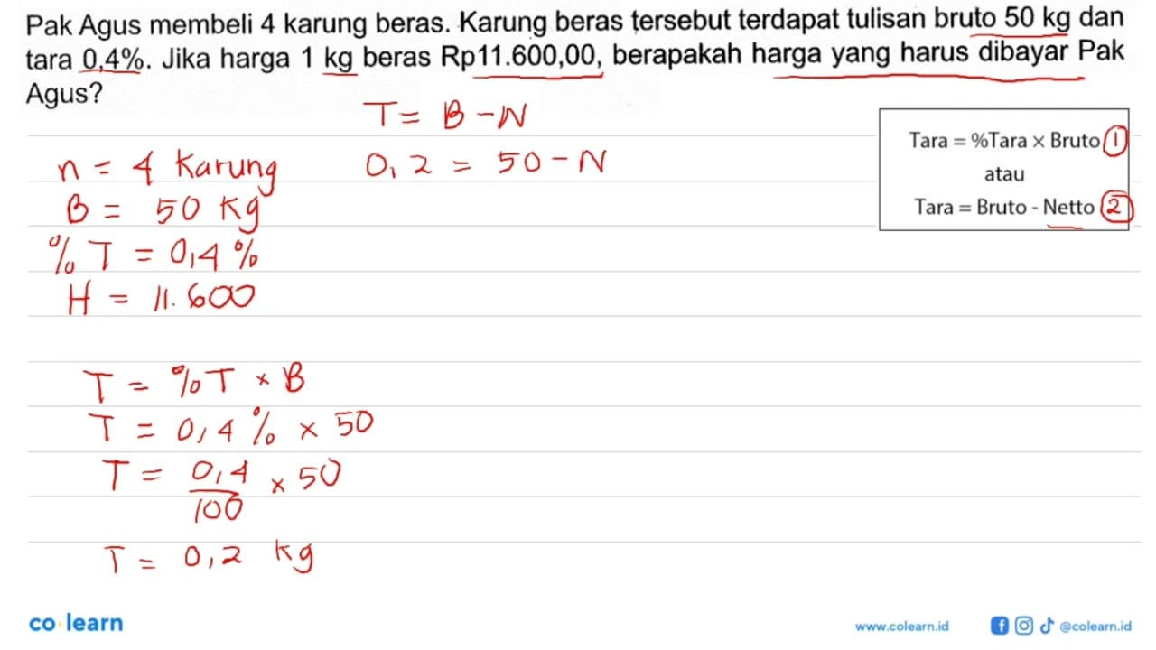 Pak Agus membeli 4 karung beras. Karung beras tersebut