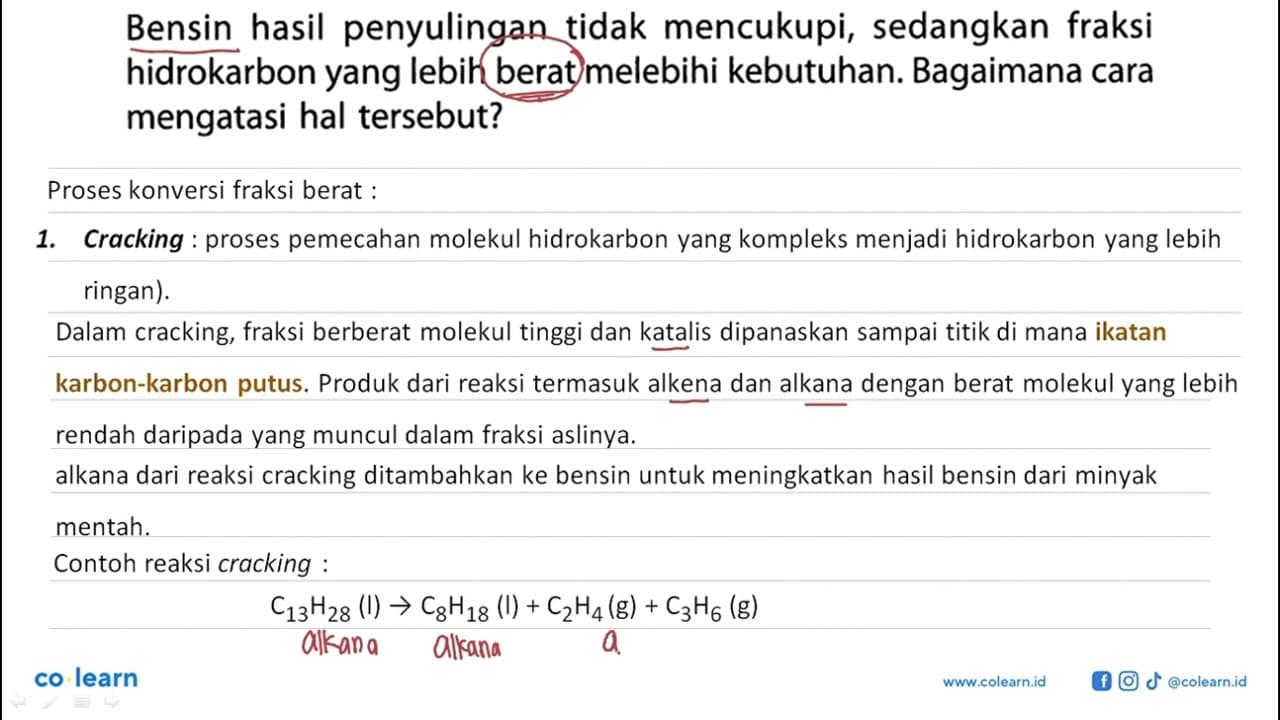 Bensin hasil penyulingan tidak mencukupi, sedangkan fraksi