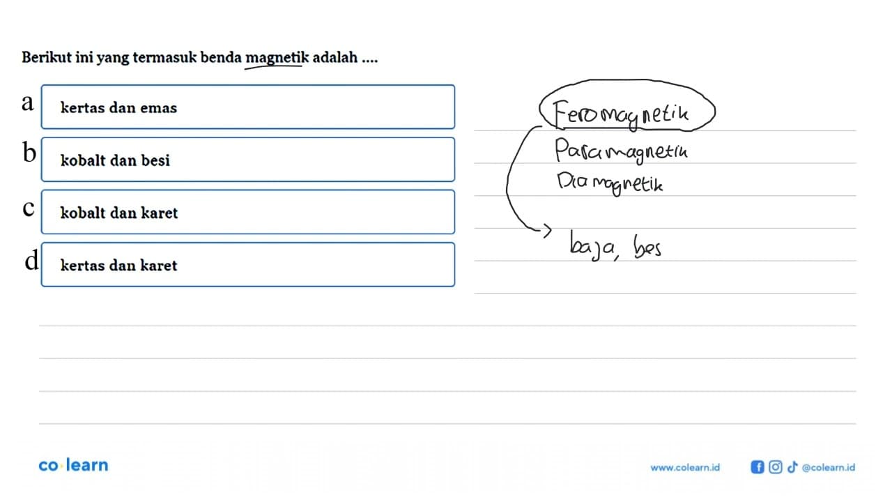 Berikut ini yang termasuk benda magnetik adalah ....kertas