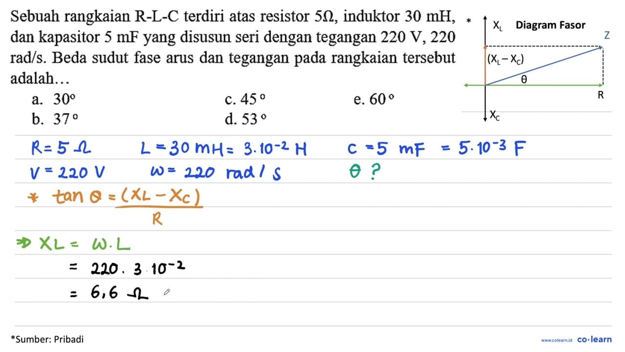 Sebuah rangkaian R-L-C terdiri atas resistor 5 Omega ,