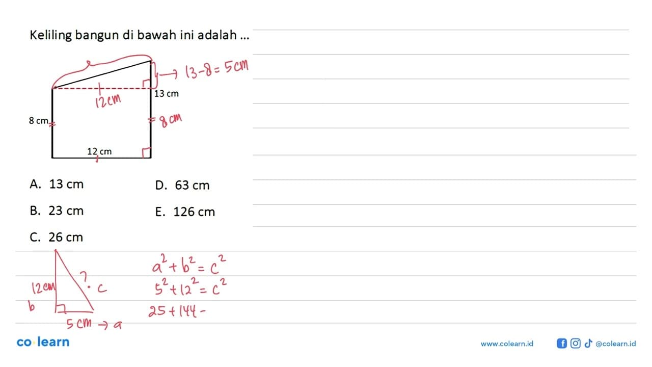 Keliling bangun di bawah ini adalah ...8 cm 13 cm 12 cm