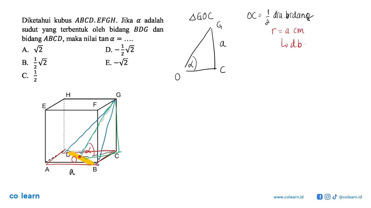 Diketahui kubus ABCD.EFGH. Jika alpha adalah sudut yang