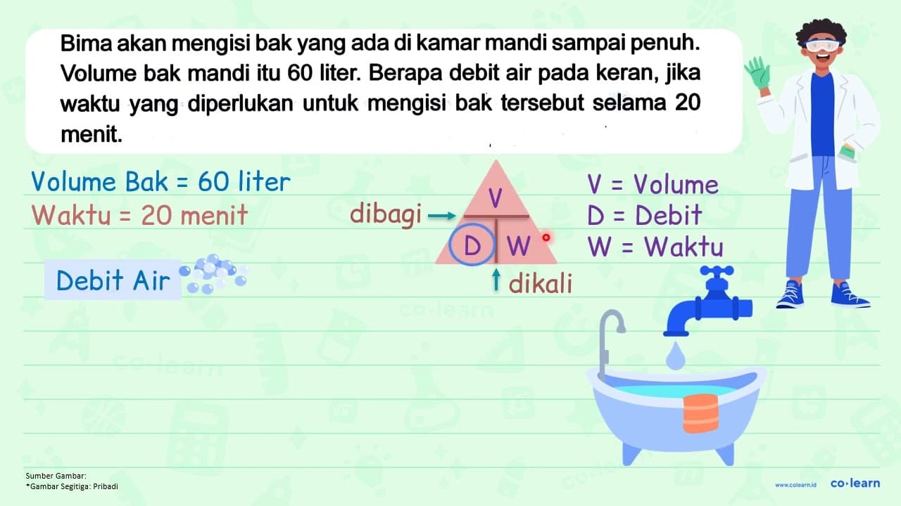 Bima akan mengisi bak yang ada di kamar mandi sampai penuh.