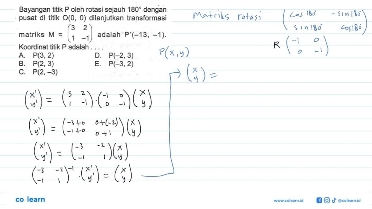 Bayangan titik P oleh rotasi sejauh 180 dengan pusat di