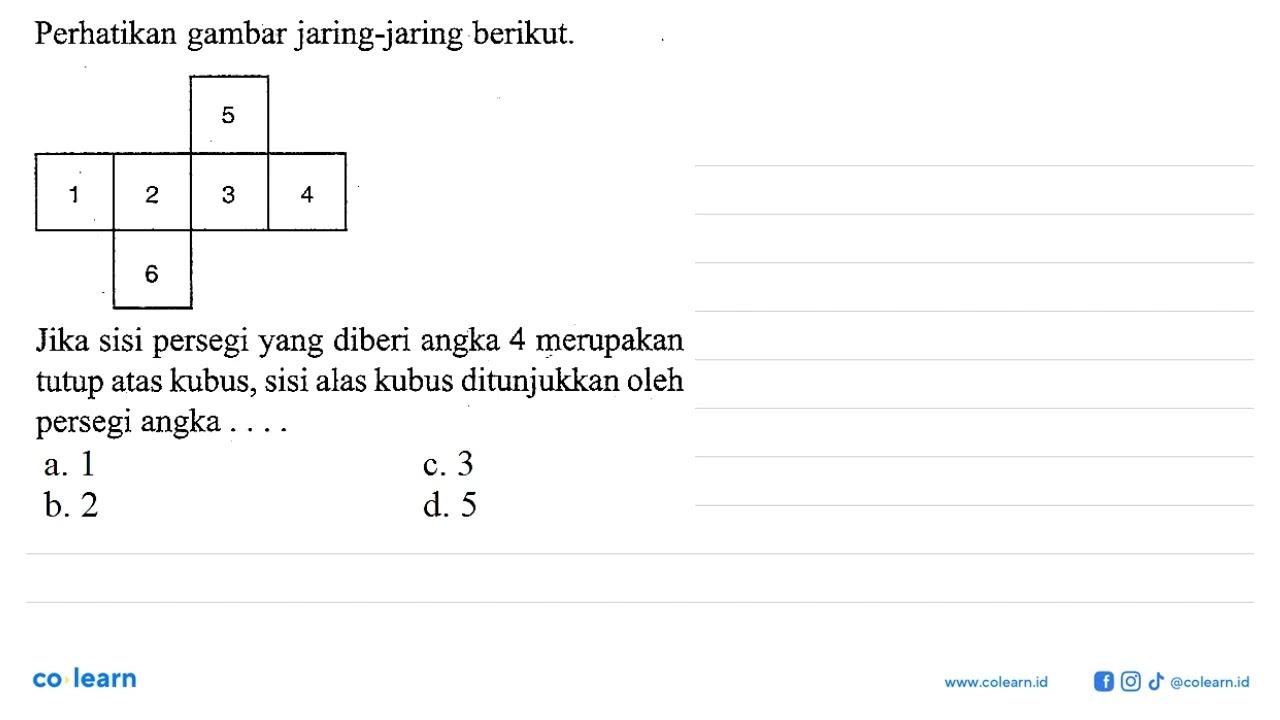 perhatikan gambar jaring-jaring berikut.5 1 2 3 4 6Jika