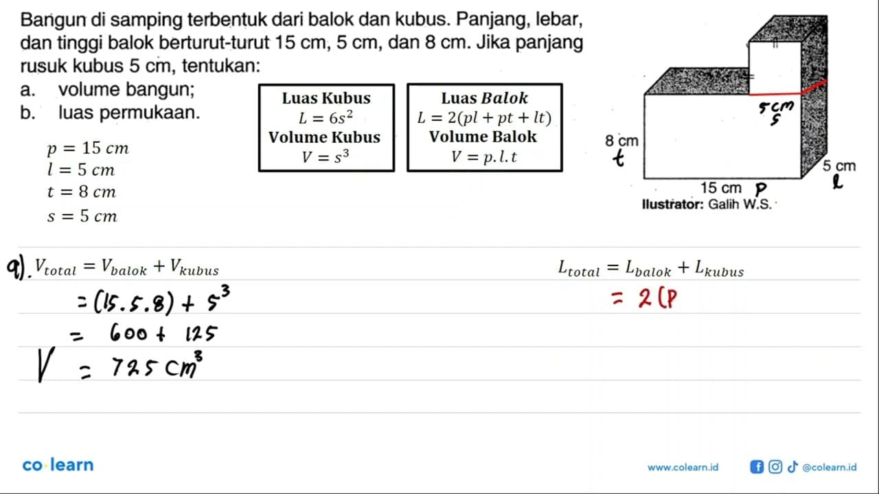 Bangun di samping terbentuk dari balok dan kubus. Panjang,