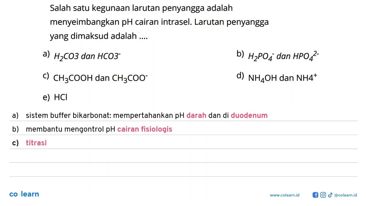 Salah satu kegunaan larutan penyangga adalah menyeimbangkan