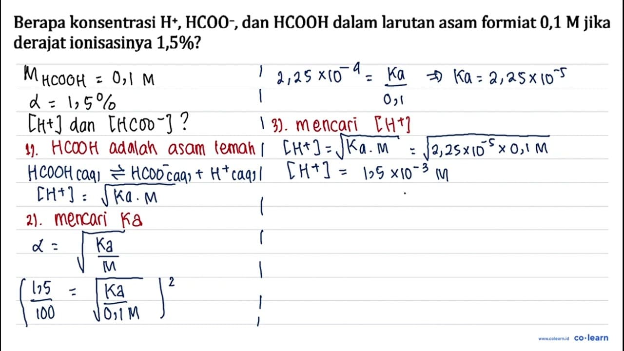 Berapa konsentrasi H^+, HCOO^-, dan HCOOH dalam larutan