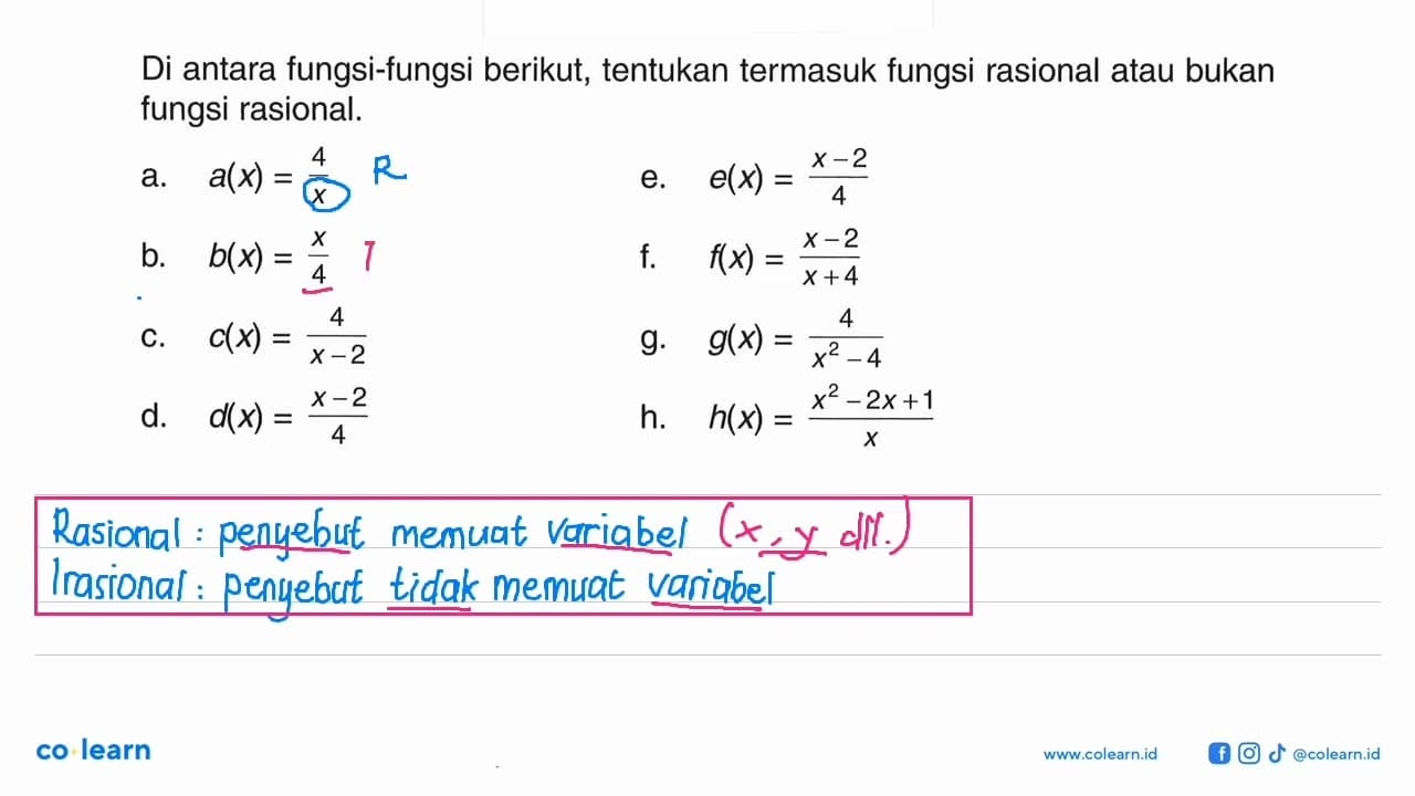 Di antara fungsi-fungsi berikut, tentukan termasuk fungsi