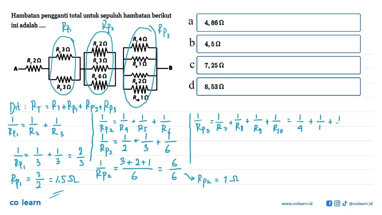 Hambatan pengganti total untuk sepuluh hambatan berikut ini