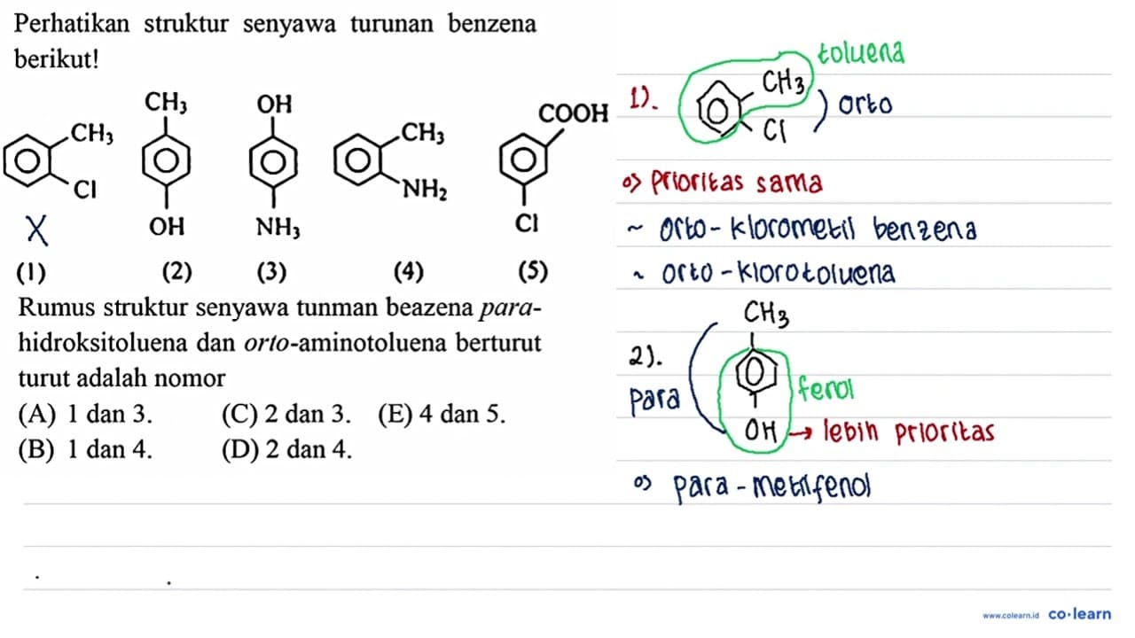 Perhatikan struktur senyawa turunan benzena berikut! CH3 Cl