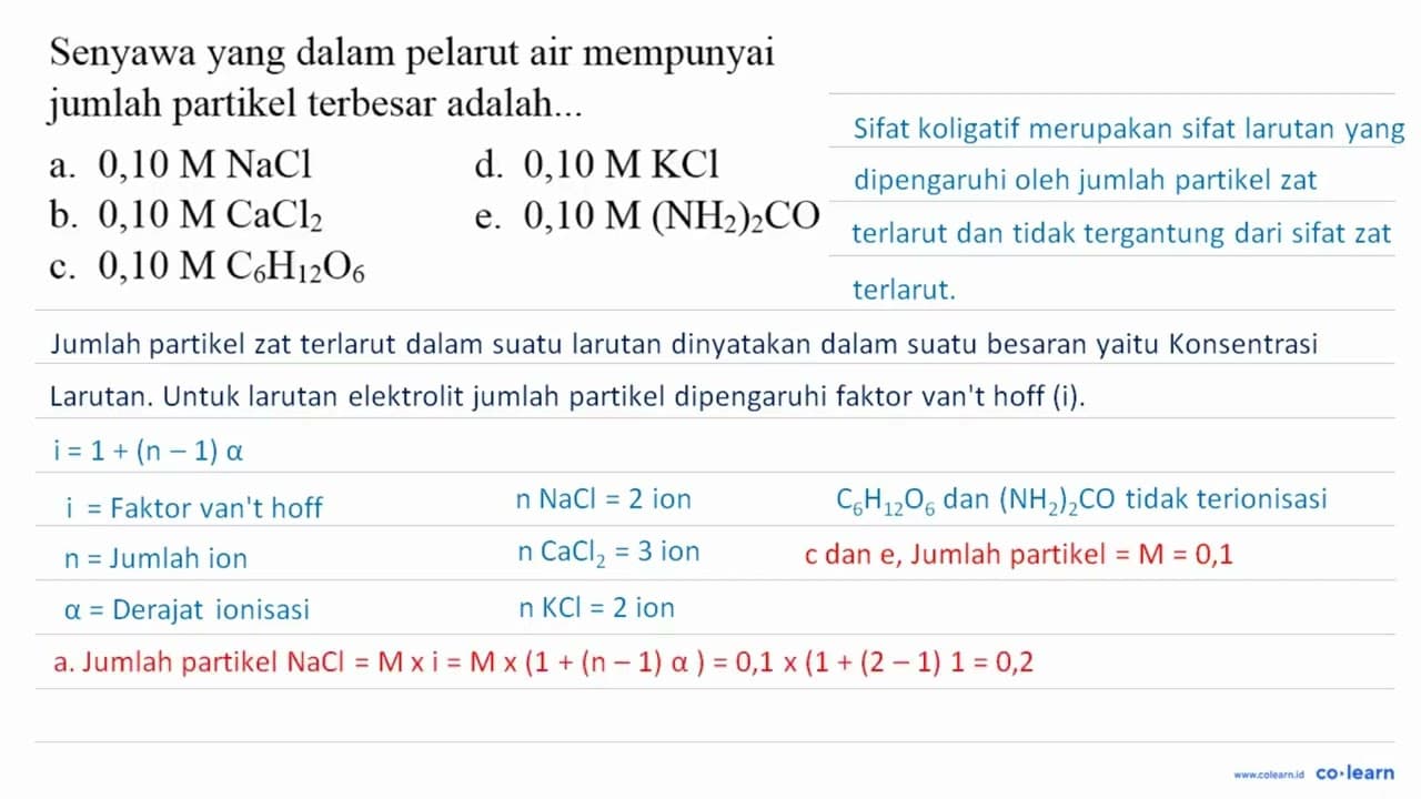 Senyawa yang dalam pelarut air mempunyai jumlah partikel