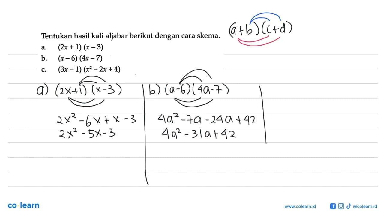 Tentukan hasil kali aljabar berikut dengan cara skema: a.