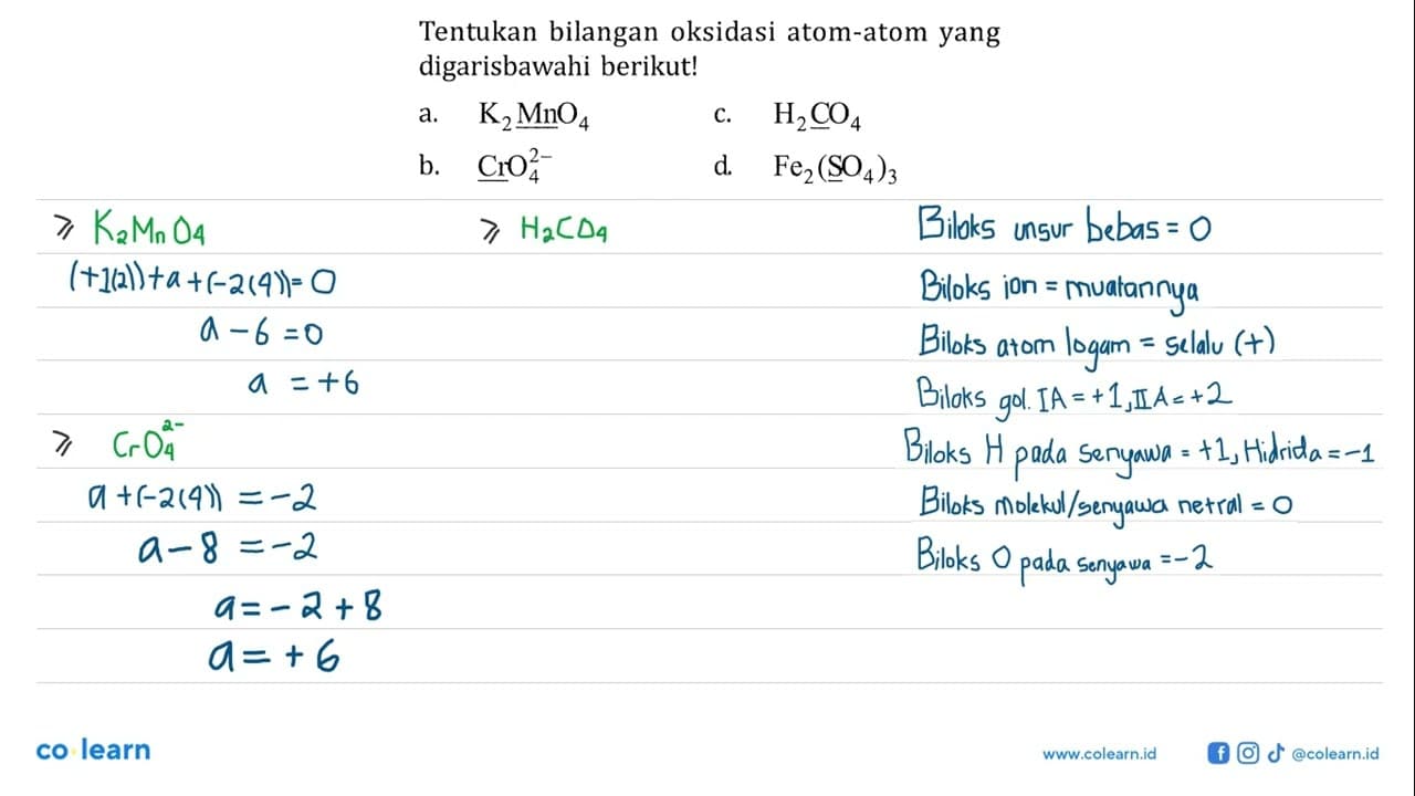 Tentukan bilangan oksidasi atom-atom yang digarisbawahi