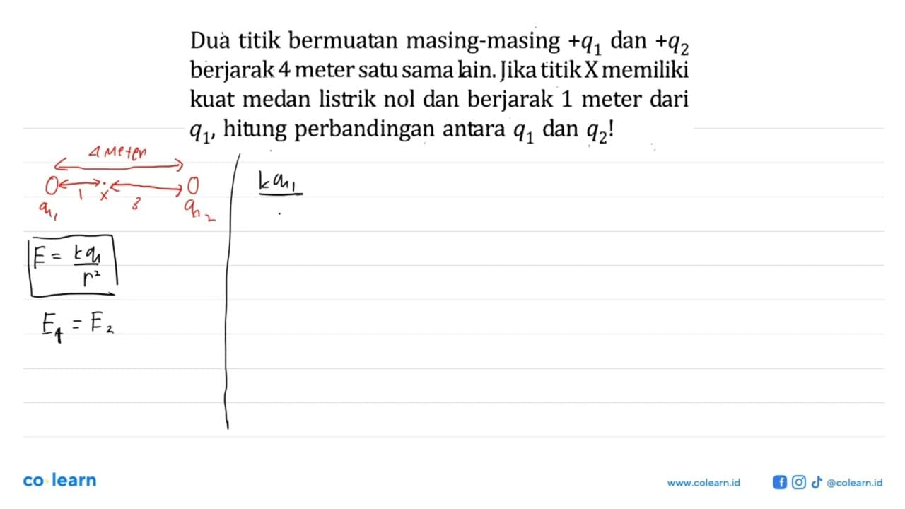 Dua titik bermuatan masing-masing +q1 dan +q2 berjarak 4