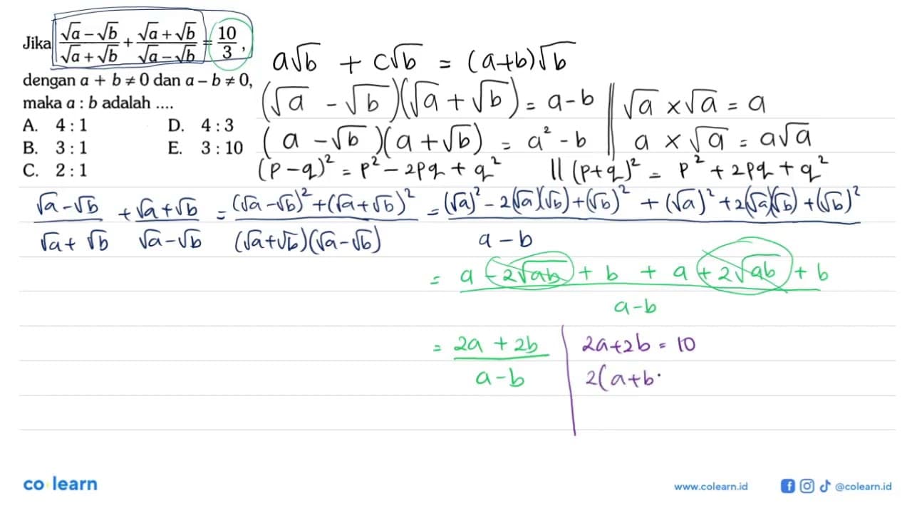 Jika (akar(a)-akar(b))/(akar(a)+akar(b))