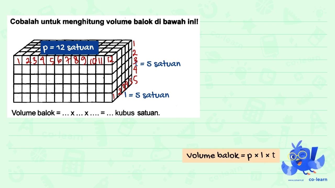 Cobalah untuk menghitung volume balok di bawah ini! Volume