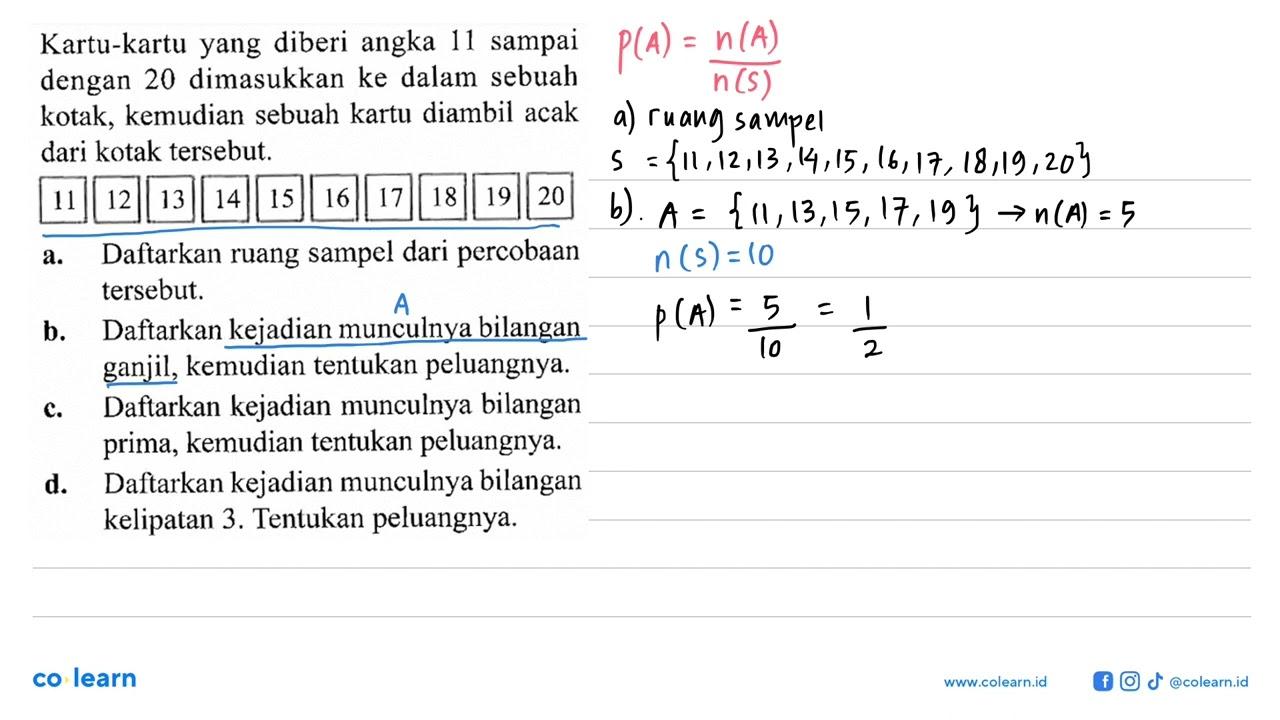 Kartu-kartu yang diberi angka 11 sampai dengan 20