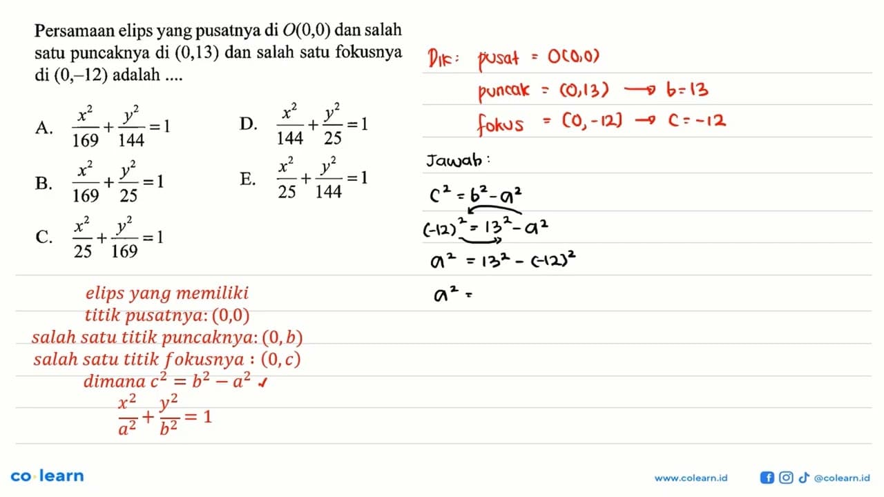 Persamaan elips yang pusatnya di O(0,0) dan salah satu