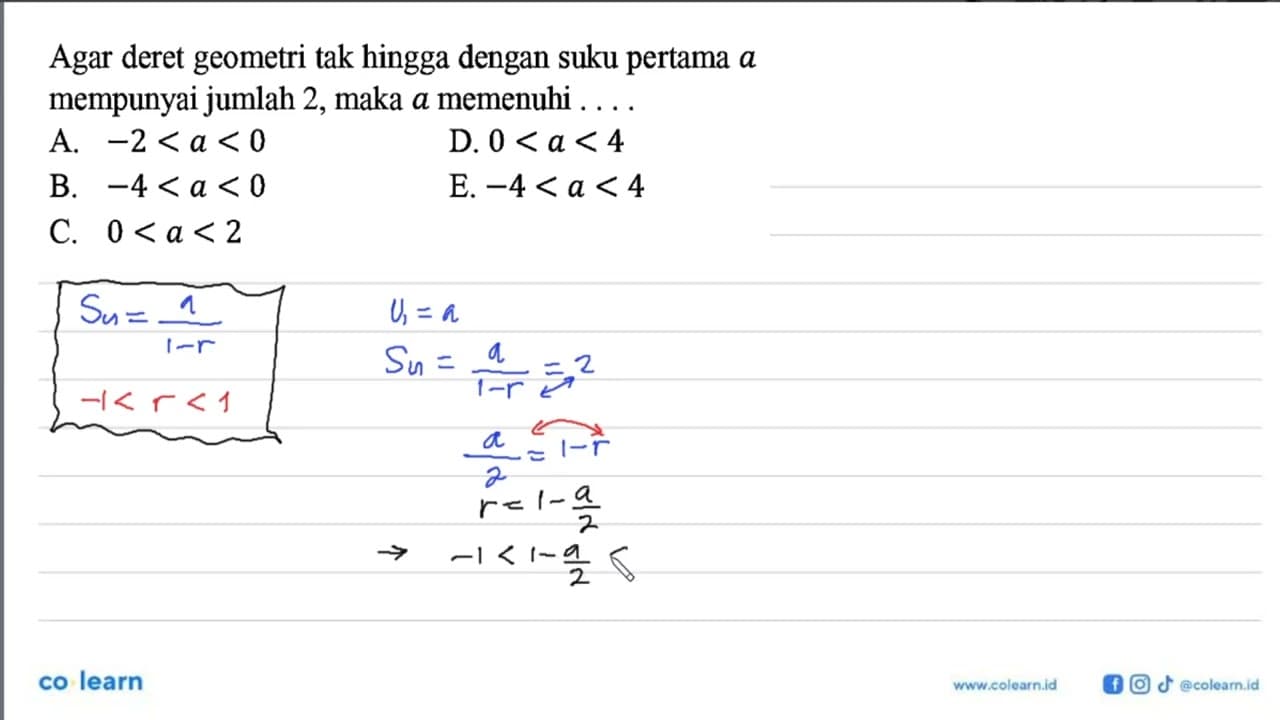 Agar deret geometritak hingga dengan suku pertama a