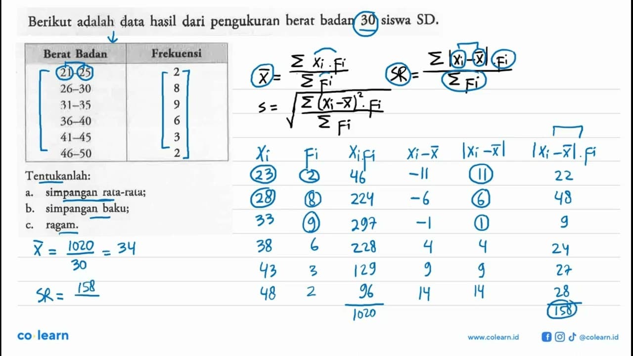 Berikut adalah data hasil dari pengukuran berat badan 30