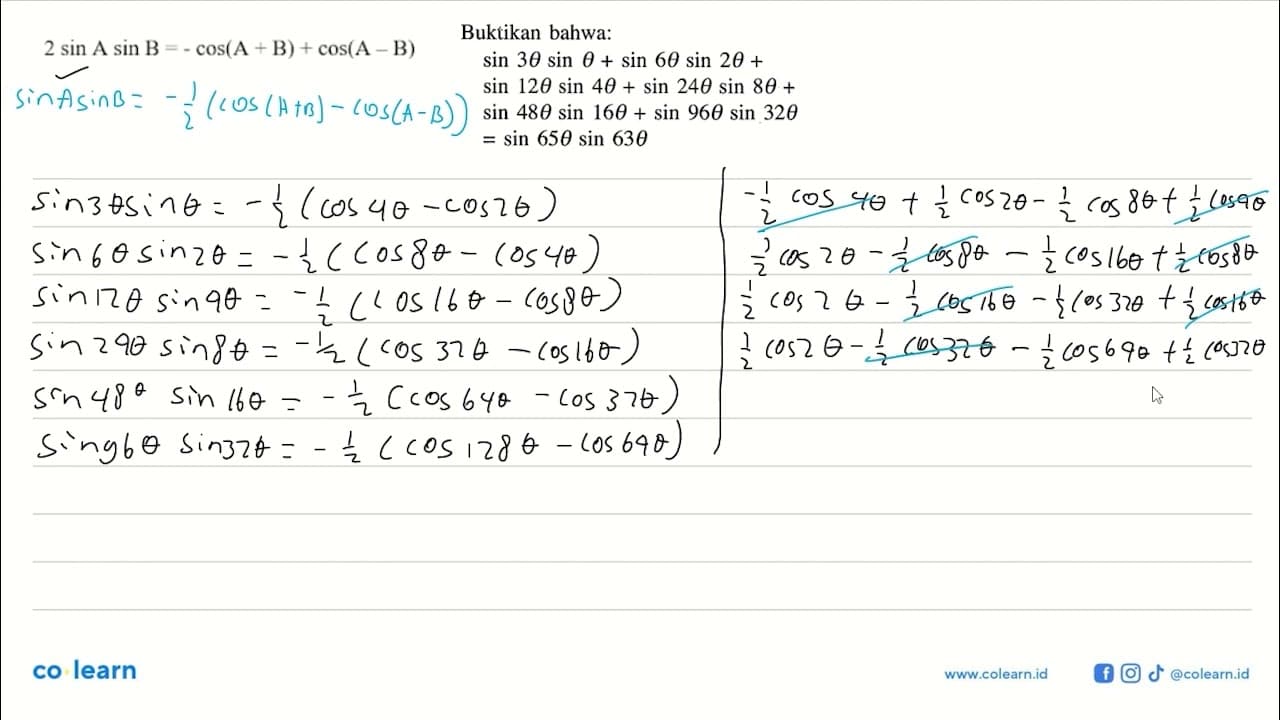 Buktikan bahwa: sin 3theta sin theta+sin 6theta sin