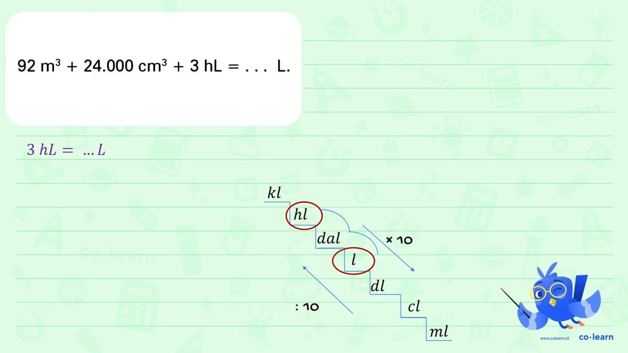 92 m^3 + 24.000 cm^3 + 3 hL = ... L.