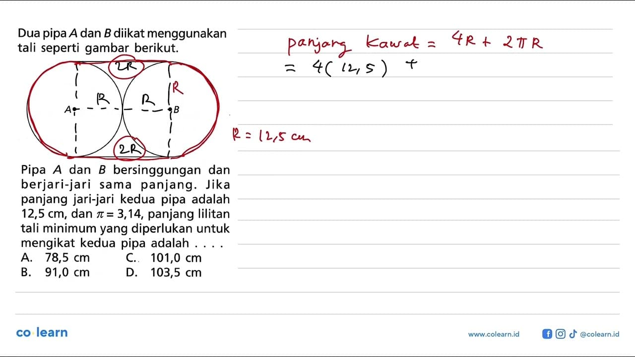 Dua pipa A dan B diikat menggunakan tali seperti gambar