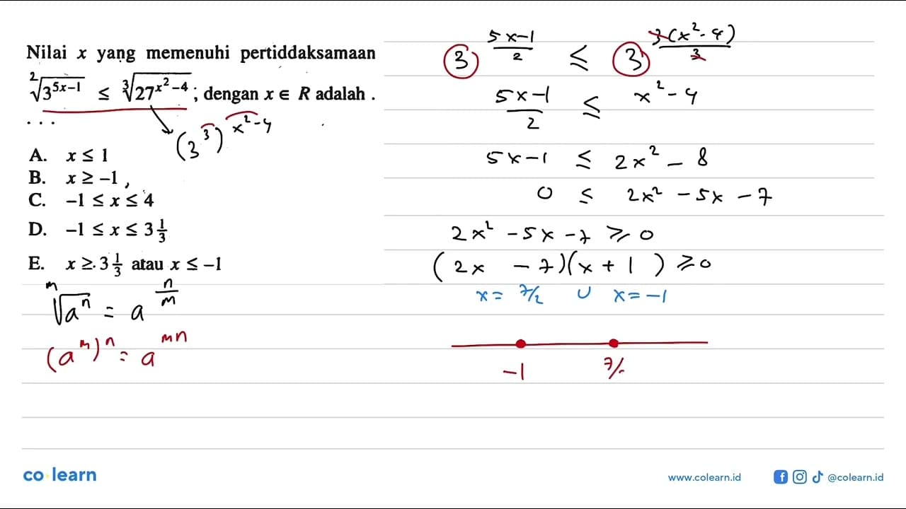 Nilai x yang memenuhi pertiddaksamaan