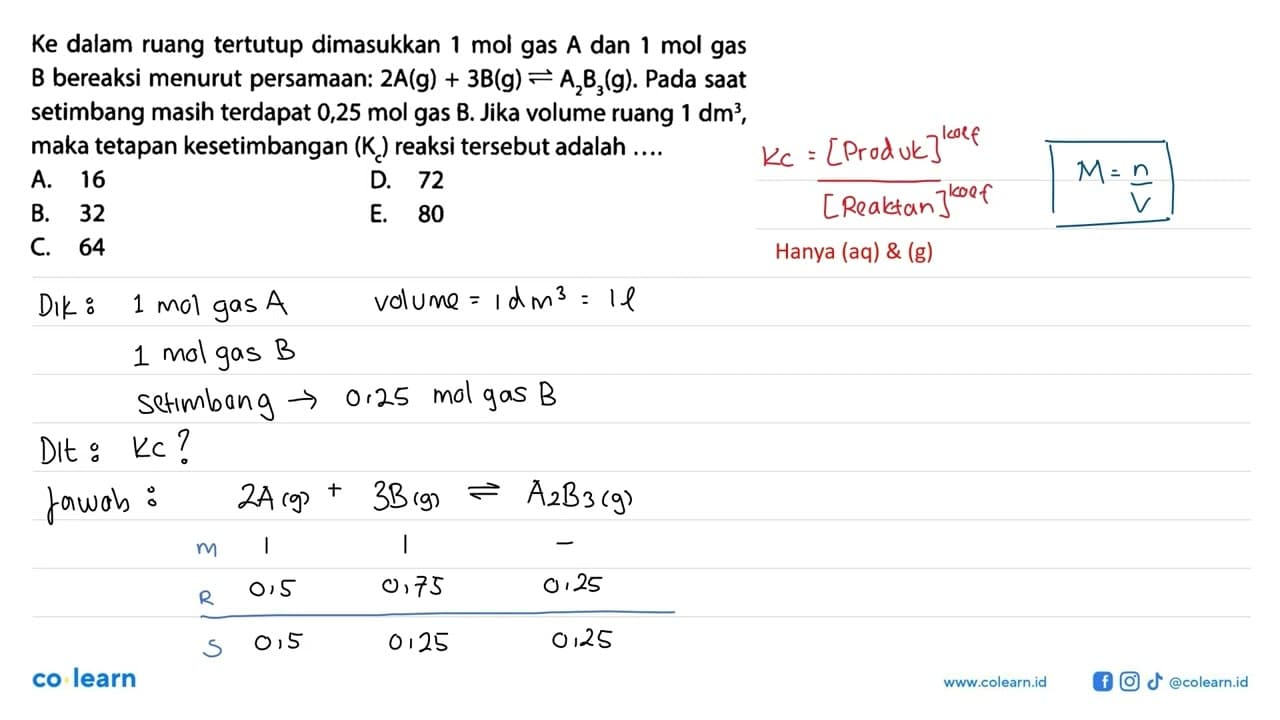 Ke dalam ruang tertutup dimasukkan 1 mol gas A dan 1 mol