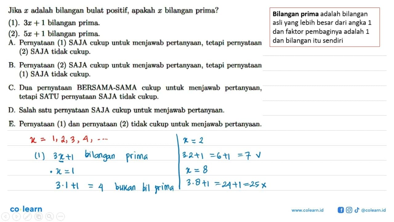 Jika x adalah bilangan bulat positif, apakah x bilangan