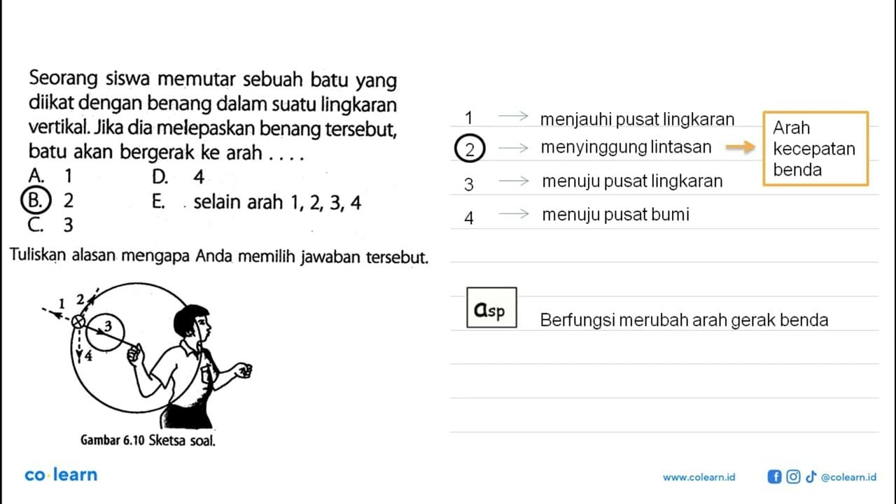 Seorang siswa memutar sebuah batu yang diikat dengan benang