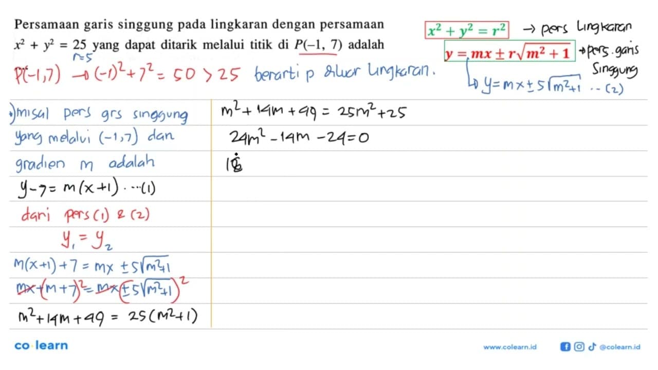 Persamaan garis singgung pada lingkaran dengan persamaan