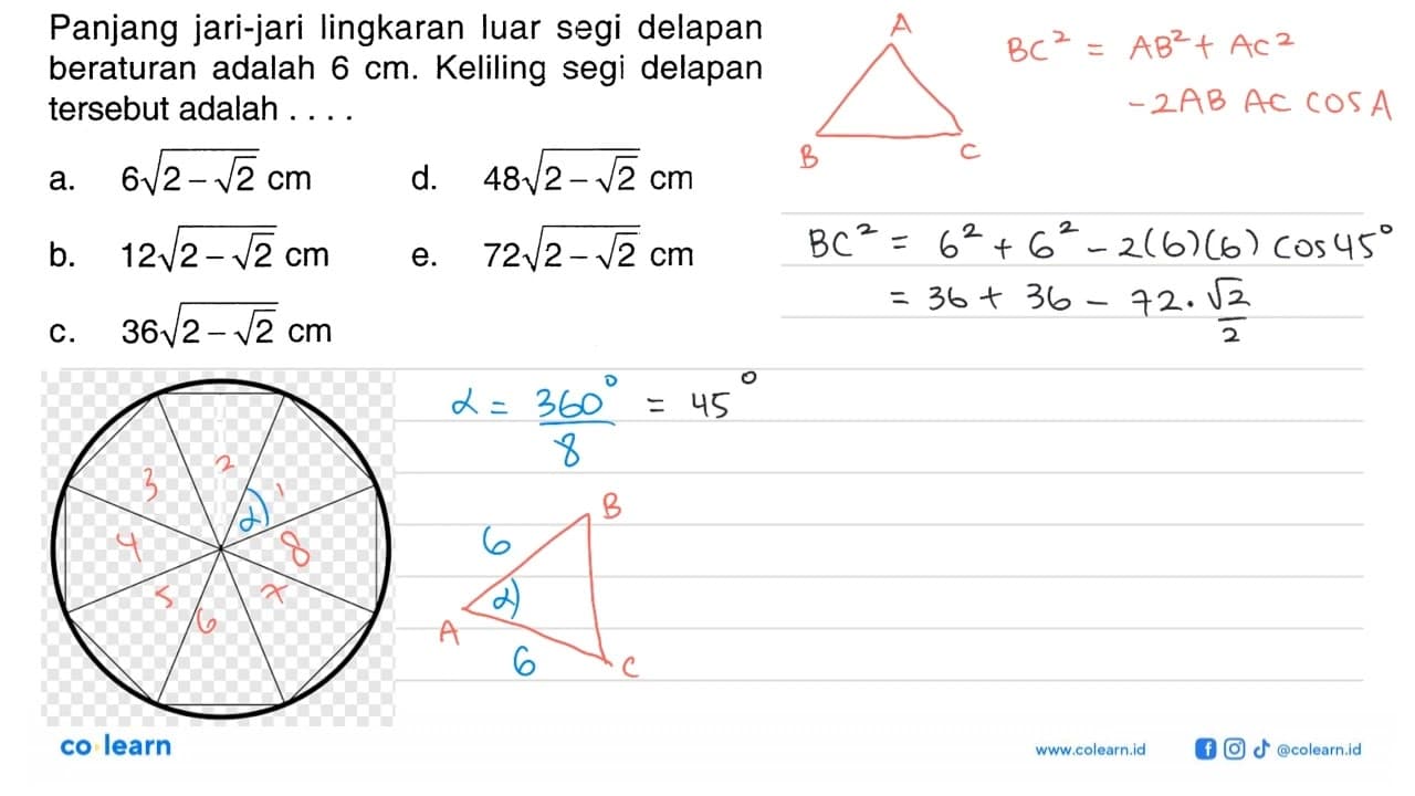 Panjang jari-jari lingkaran luar segi delapan beraturan