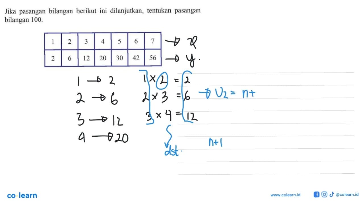 Jika pasangan bilangan berikut ini dilanjutkan, tentukan