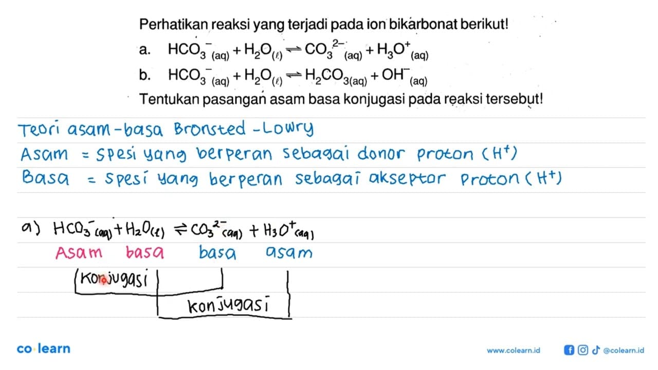 Perhatikan reaksi yang terjadi pada ion bikarbonat