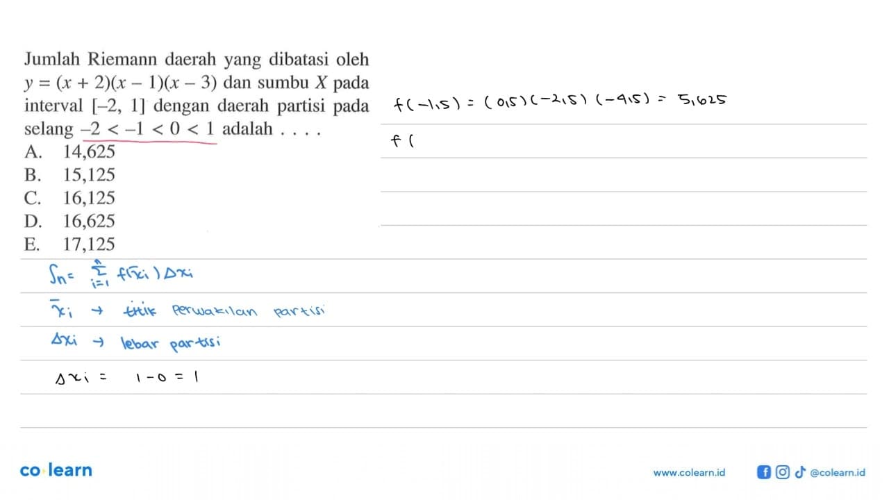 Jumlah Riemann daerah yang dibatasi oleh y=(x+2)(x-1)(x-3)